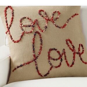 Pottery Barn Love Script Reversible Plaid Tan Pillow Cover